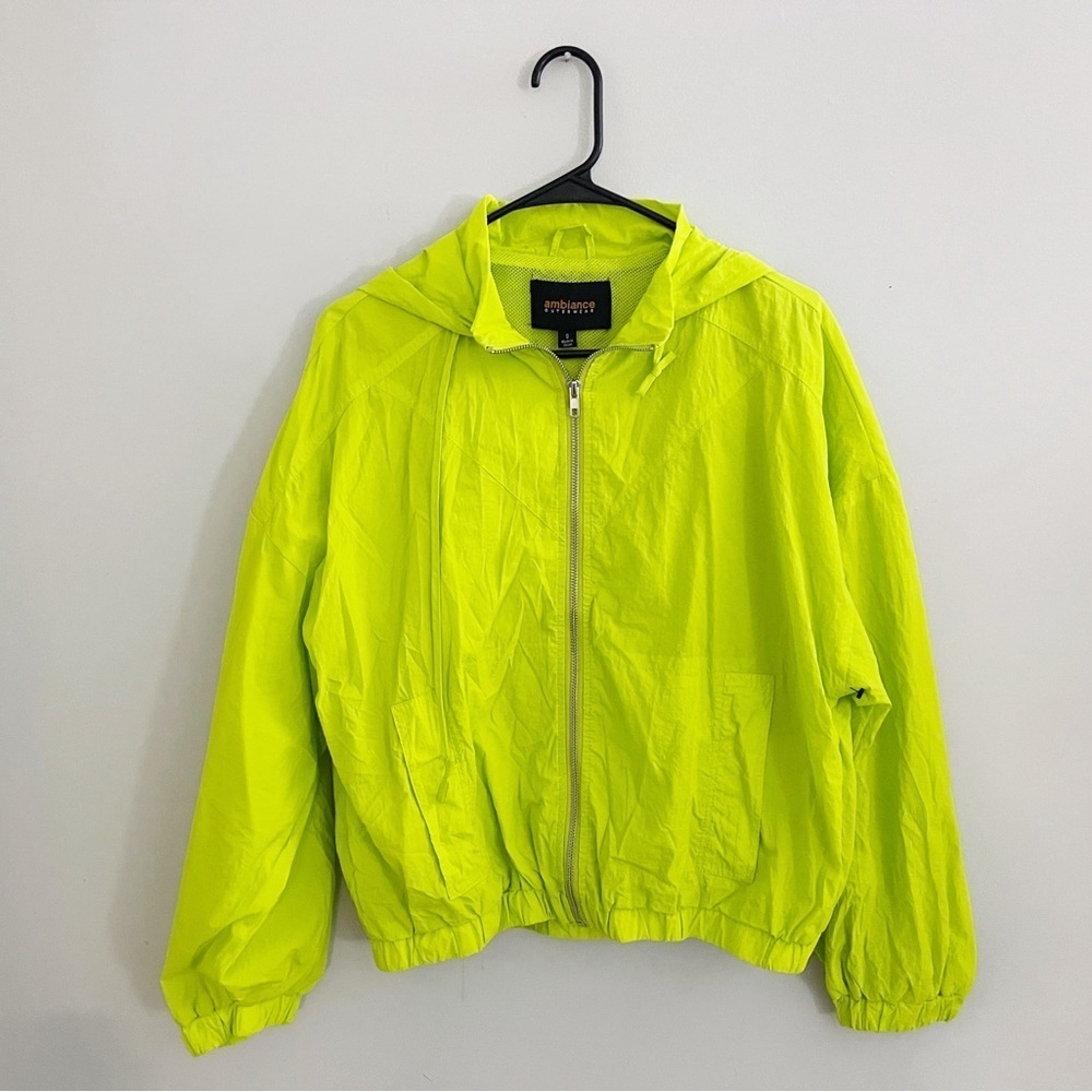 Ambiance Neon Green Oversized Hooded Jacket activewear spring casual